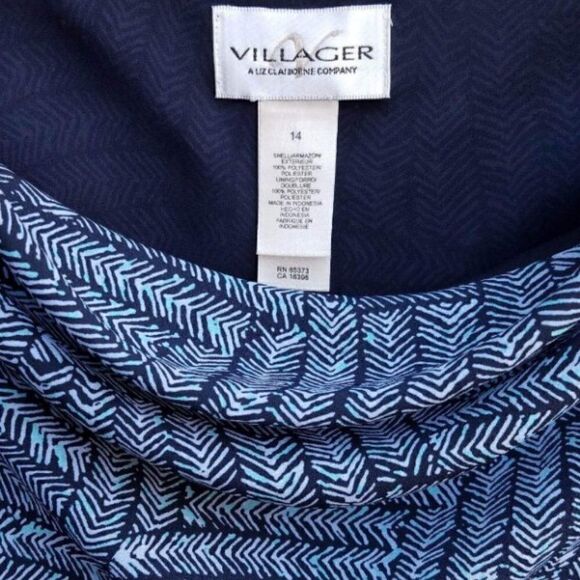 Villager Blue Sleeveless Drape Front Dress Size 14 - Picture 3 of 7